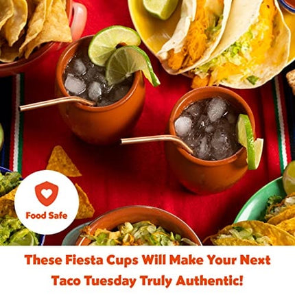 CANTAREY 12oz Cantaritos de Barro - Set of 2 Cocktail Glasses for Tequila, Margaritas, Mojitos and more - Taco Tuesday Cocktail Cups - Mexican Fiesta Jarritos de Barro Mexicanos