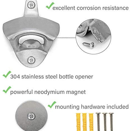 Beer Bottle Opener Wall Mounted with Magnetic Cap Catcher Wall Mount Bottle opener Magnet | Beer gifts for men | Father's day | Man cave decor accessories | Dad Birthday Gift