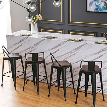 Changjie Furniture Swivel Metal Bar Stools Kitchen Counter Height Stools Industrial Barstools Set of 4 (Swivel 24 inch,Matte Black Wooden)