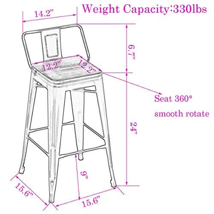 Changjie Furniture Swivel Metal Bar Stools Kitchen Counter Height Stools Industrial Barstools Set of 4 (Swivel 24 inch,Matte Black Wooden)