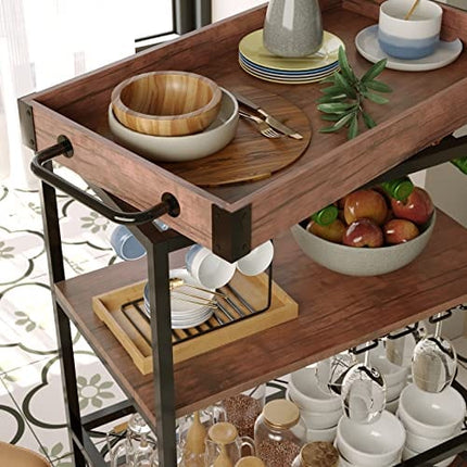 CharaVector Bar Carts for Home, Rolling Bar Serving Cart with Wine Rack, Liquor Wine Cart with 3 -Tier Storage Shelves, Metal Wine Rack and Glass Bottle Holder…