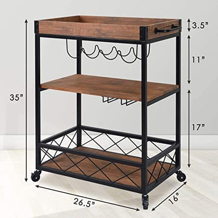 CharaVector Bar Carts for Home, Rolling Bar Serving Cart with Wine Rack, Liquor Wine Cart with 3 -Tier Storage Shelves, Metal Wine Rack and Glass Bottle Holder…