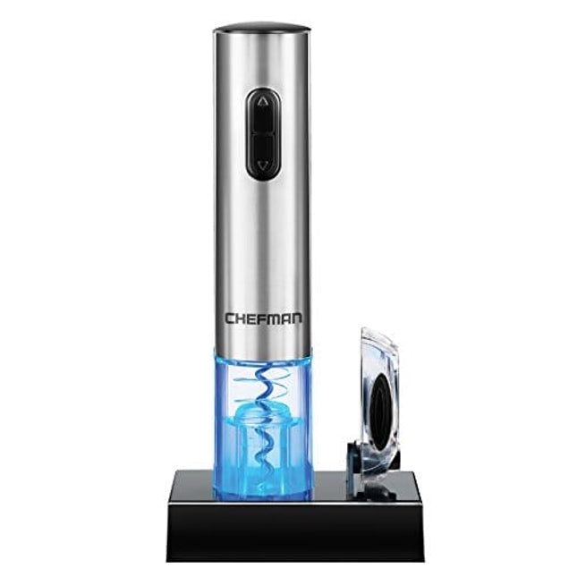 Chefman Electric Wine Opener W/ Foil Cutter, One-Touch, Open 30 Bottles On Single Charge, Automatic Corkscrew & Foil Remover, Rechargeable Battery, 110 Watts, 120 Volts