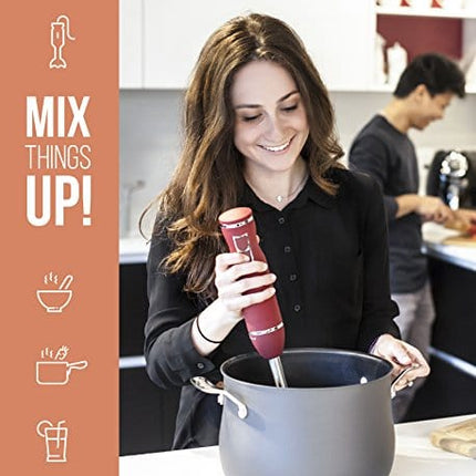 Chefman With Stainless Steel Shaft & Blades Powerful Ice Crushing 2-Speed Control One Hand-Mixer, Purees Smoothie, Sauces & Soups, 300 Watts, Copper
