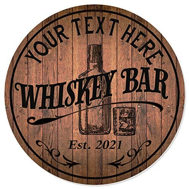 Personalized Whiskey Bar Sign 10" 14" 18" Round Wood Sign Bourbon Bar Accessories Bar Decor Gift B3-00140051001