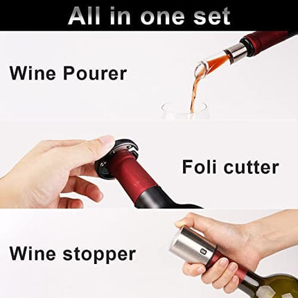 CIRCLE JOY Electric Wine Opener Set with Wine Accessories - Gift Set for Wine Lovers - Anniversary Birthday Gift Idea Kit Battery Powered Electric Wine Bottle Opener - Silver