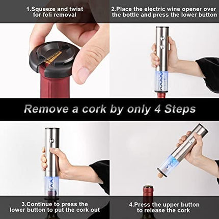 CIRCLE JOY Electric Wine Opener Set with Wine Accessories - Gift Set for Wine Lovers - Anniversary Birthday Gift Idea Kit Battery Powered Electric Wine Bottle Opener - Silver