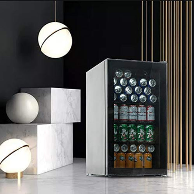 Cloud Mountain OKADA Beverage refrigerator or Wine Cooler with Glass Door for Beer, soda or Wine Mini Fridge freestanding for Home, Office or Bar - Drink Freezer for Party