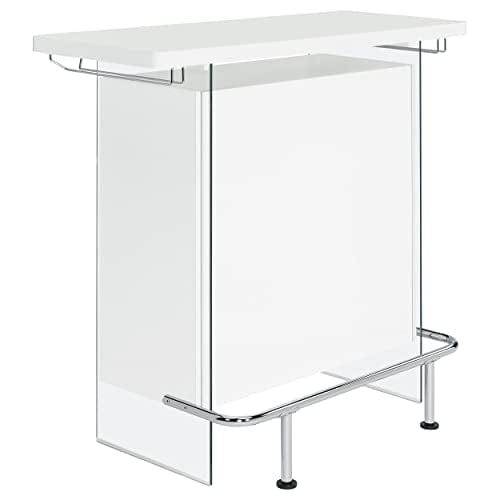 Coaster Home Furnishings Rectangular Bar Unit with Footrest and Glass Side Panels White High Gloss