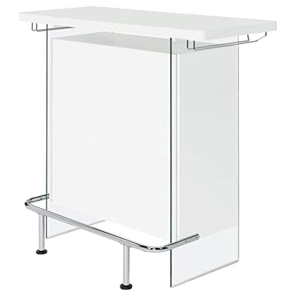 Coaster Home Furnishings Rectangular Bar Unit with Footrest and Glass Side Panels White High Gloss