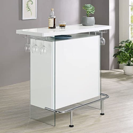 Coaster Home Furnishings Rectangular Bar Unit with Footrest and Glass Side Panels White High Gloss