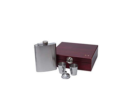 Collins & Co. Groomsmen Gifts Groomsman Proposal Wedding Party Box Set - Flask Set In Wooden Box, Coozie, 80s Retro Sunglasses, Cocktail Straw, Real Bow Tie & Hankerchief Tuxedo Gift Bag