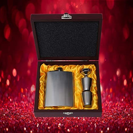 Collins & Co. Groomsmen Gifts Groomsman Proposal Wedding Party Box Set - Flask Set In Wooden Box, Coozie, 80s Retro Sunglasses, Cocktail Straw, Real Bow Tie & Hankerchief Tuxedo Gift Bag