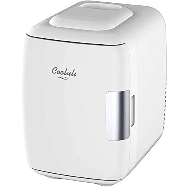Cooluli Skincare Mini Fridge for Bedroom - Car, Office Desk & Dorm Room - Portable 4L/6 Can Electric Plug In Cooler & Warmer for Food, Drinks, Beauty & Makeup - 12v AC/DC & Exclusive USB Option, White