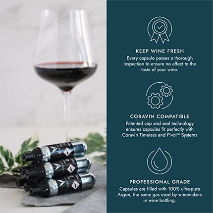 Coravin Pure Capsules - Argon Gas for Coravin Timeless and Coravin Pivot By-the-Glass Wine Saver Systems - Pack of 6