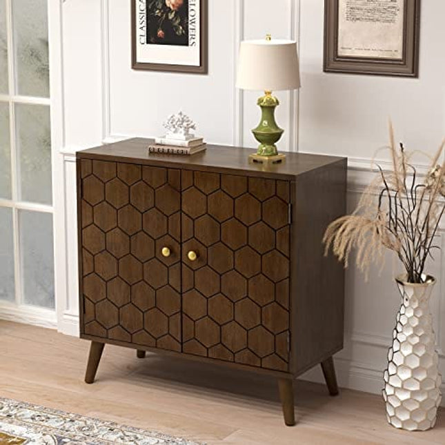COSIEST Storage Cabinet with Doors and Shelves, Modern MDF Accent Cabinet with Adjustable Shelf, Free-Standing Sideboard Buffet Cabinet for Kitchen Dining Room Living Room Hallway, Brown