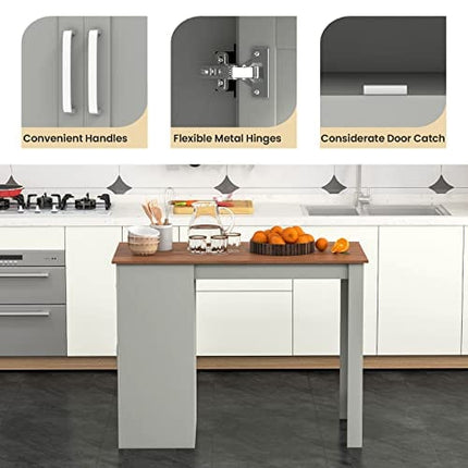 COSTWAY Counter Height Table with Storage, Rectangular 35.5-inch Height Dining Table with Drawer and 2-Tier Storage Cabinet, 3-Level Shelf, Bar Table for Kitchen Island Living Room, Light Grey