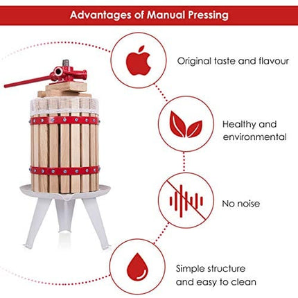 Costzon 1.6 Gallon Fruit and Wine Press, 6 Liter Solid Wood Basket Wine Making Press, Cider Apple Grape Crusher Juice Maker for Kitchen Home Outdoor