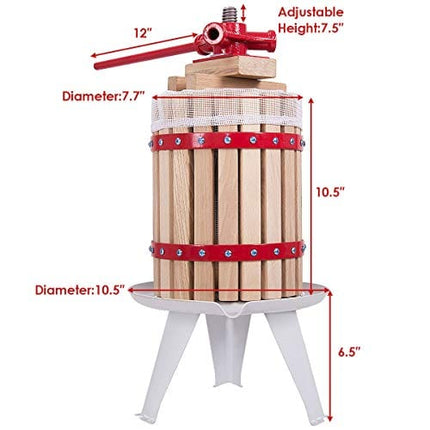 Costzon 1.6 Gallon Fruit and Wine Press, 6 Liter Solid Wood Basket Wine Making Press, Cider Apple Grape Crusher Juice Maker for Kitchen Home Outdoor
