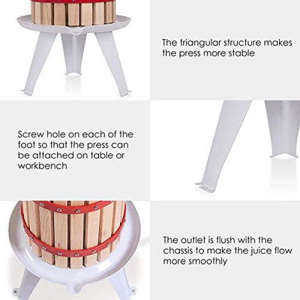 Costzon 1.6 Gallon Fruit and Wine Press, 6 Liter Solid Wood Basket Wine Making Press, Cider Apple Grape Crusher Juice Maker for Kitchen Home Outdoor