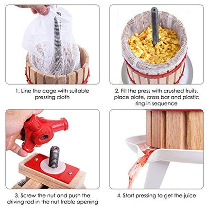 Costzon 1.6 Gallon Fruit and Wine Press, 6 Liter Solid Wood Basket Wine Making Press, Cider Apple Grape Crusher Juice Maker for Kitchen Home Outdoor