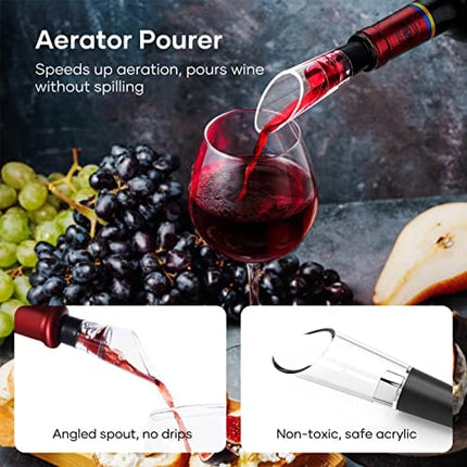 Crenova Rechargeable Electronic Wine Opener 6-in-1 Automatic Corkscrew Wine Bottle Opener set with Wine Saver Pump, Wine Aerator and Wine Foil Cutter & USB Charging Cable, Elegant Black