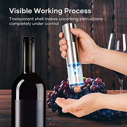 Crenova Rechargeable Electronic Wine Opener 6-in-1 Automatic Corkscrew Wine Bottle Opener set with Wine Saver Pump, Wine Aerator and Wine Foil Cutter & USB Charging Cable, Elegant Black