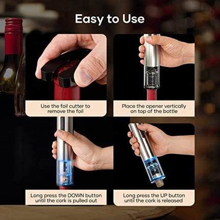 Crenova Rechargeable Electronic Wine Opener 6-in-1 Automatic Corkscrew Wine Bottle Opener set with Wine Saver Pump, Wine Aerator and Wine Foil Cutter & USB Charging Cable, Elegant Black