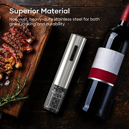 Crenova Rechargeable Electronic Wine Opener 6-in-1 Automatic Corkscrew Wine Bottle Opener set with Wine Saver Pump, Wine Aerator and Wine Foil Cutter & USB Charging Cable, Elegant Black