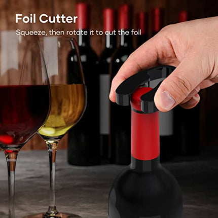 Crenova Rechargeable Electronic Wine Opener 6-in-1 Automatic Corkscrew Wine Bottle Opener set with Wine Saver Pump, Wine Aerator and Wine Foil Cutter & USB Charging Cable, Elegant Black