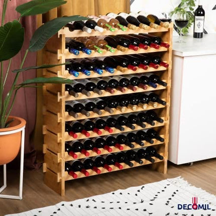 DECOMIL - 72 Bottle Stackable Modular Wine Rack Wine Storage Rack Solid Bamboo Wine Holder Display Shelves, Wobble-Free (Eight-Tier, 72 Bottle Capacity)