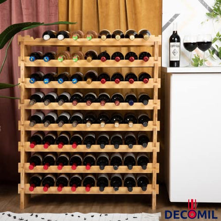 DECOMIL - 72 Bottle Stackable Modular Wine Rack Wine Storage Rack Solid Bamboo Wine Holder Display Shelves, Wobble-Free (Eight-Tier, 72 Bottle Capacity)