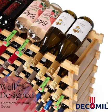 DECOMIL - 72 Bottle Stackable Modular Wine Rack Wine Storage Rack Solid Bamboo Wine Holder Display Shelves, Wobble-Free (Eight-Tier, 72 Bottle Capacity)