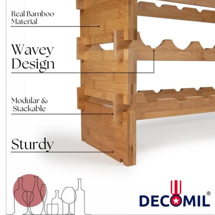 DECOMIL - 72 Bottle Stackable Modular Wine Rack Wine Storage Rack Solid Bamboo Wine Holder Display Shelves, Wobble-Free (Eight-Tier, 72 Bottle Capacity)