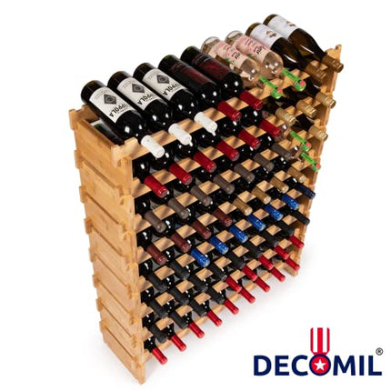 DECOMIL - 72 Bottle Stackable Modular Wine Rack Wine Storage Rack Solid Bamboo Wine Holder Display Shelves, Wobble-Free (Eight-Tier, 72 Bottle Capacity)