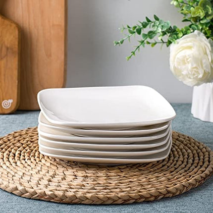 DELLING Appetizer Plates - 6.5 in Ceramic Small Plates for Dessert -Square Serving Plates - White Kitchen Dinnerware Dishes Set for Snacks, Appetizer, Side Dishes- Serving Platter Set of 6