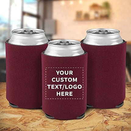 Can Coolers - 10 pack - Customizable Text, Logo - 4mm Collapsible Beer Holders To Keep Your Beer Cold - Insulated Cans Holder - Burgundy