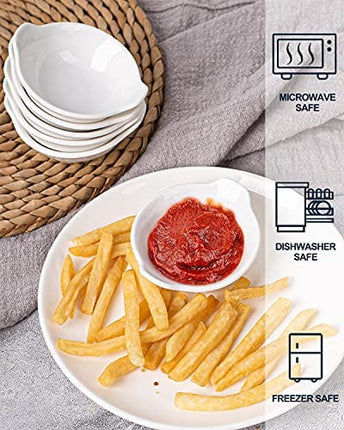 Dizada 2 oz Ceramic Dip Bowls Set, 6 Pack White Porcelain Mini Dipping Soy Sauce Dish Condiments Server Dishes- Perfect for Tomato Sauce, Soy, Vinegar, BBQ and Other Party Dinner