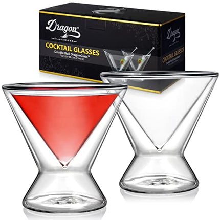 Dragon Glassware Martini Glasses, Stemless Clear Double Wall Insulated Cocktail Glass, Unique and Fun Gift for Espresso Martini Lovers, Keeps Drinks Cold Longer, 7 oz Capacity, Set of 2