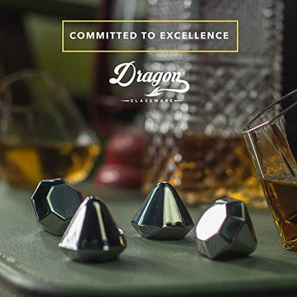 Dragon Glassware Reusable Ice Cubes, Stainless Steel Diamond Shaped Barware for Drinks, Won't Dilute Your Beverage and Won't Melt, Dishwasher Safe, Set of 4
