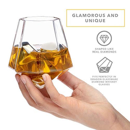Dragon Glassware Reusable Ice Cubes, Stainless Steel Diamond Shaped Barware for Drinks, Won't Dilute Your Beverage and Won't Melt, Dishwasher Safe, Set of 4