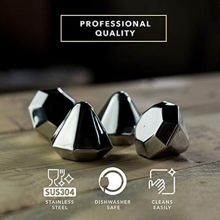 Dragon Glassware Reusable Ice Cubes, Stainless Steel Diamond Shaped Barware for Drinks, Won't Dilute Your Beverage and Won't Melt, Dishwasher Safe, Set of 4