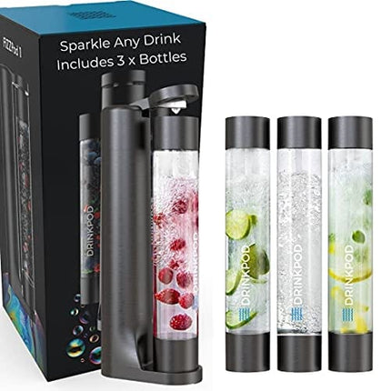 Fizzpod Sparkling Water Maker Soda Maker Infused Fruits Soda Streaming Machine for Carbonating with 1L Carbonating Bottle, Seltzer Fizzy Water Maker, Includes 3 x 1l Carbonating Bottle Compatible with 60L CO2 Carbonator