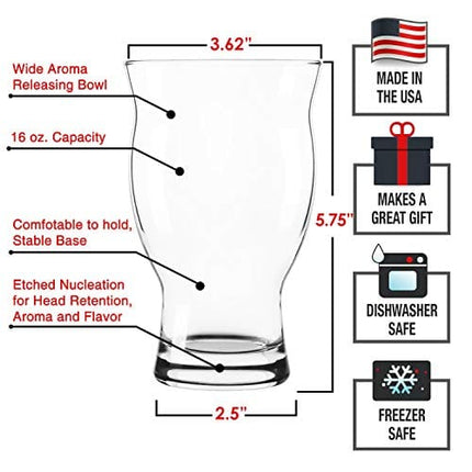 USA Made Nucleated Tulip Pint Glasses for Better Head Retention, Aroma and Flavor- 16 oz Ultimate Pint Glass for Beer Drinking- IPA Beer Glasses For Men- Cool Beer Glass Stackable Design- 4 Pack