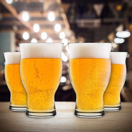 USA Made Nucleated Tulip Pint Glasses for Better Head Retention, Aroma and Flavor- 16 oz Ultimate Pint Glass for Beer Drinking- IPA Beer Glasses For Men- Cool Beer Glass Stackable Design- 4 Pack