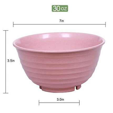 DUOLUV Unbreakable Cereal Bowls - Wheat Straw Fiber Lightweight Bowl Sets 4 - Dishwasher & Microwave Safe - for,Rice,Soup Bowls (30 OZ)