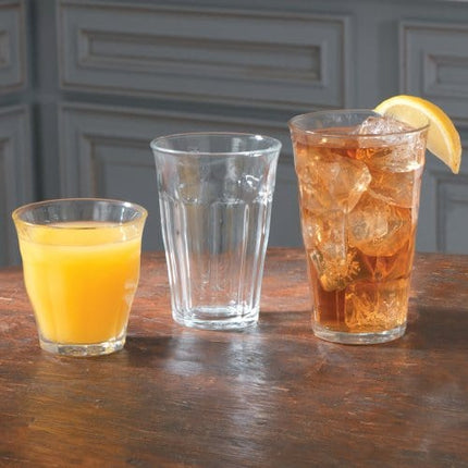 Duralex CC1/18 Made In France Picardie 18-Piece Clear Drinking Glasses & Tumbler Set: Set includes: (6) 8-3/4 oz, (6) 12 -5/8 oz, (6) 16-7/8 oz