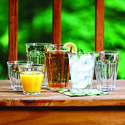 Duralex CC1/18 Made In France Picardie 18-Piece Clear Drinking Glasses & Tumbler Set: Set includes: (6) 8-3/4 oz, (6) 12 -5/8 oz, (6) 16-7/8 oz
