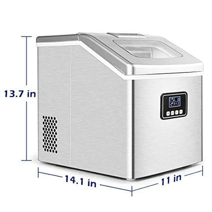 EUHOMY Countertop Ice Maker Machine, 40Lbs/24H Auto Self-Cleaning, 24 Pcs Ice/13 Mins, Portable Compact Ice Maker with Ice Scoop & Basket, Perfect for Home/Kitchen/Office/Bar(Silver)