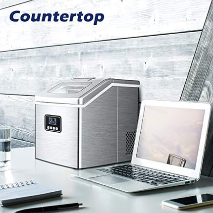 EUHOMY Countertop Ice Maker Machine, 40Lbs/24H Auto Self-Cleaning, 24 Pcs Ice/13 Mins, Portable Compact Ice Maker with Ice Scoop & Basket, Perfect for Home/Kitchen/Office/Bar(Silver)